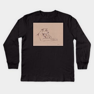 "Guardian" - Lioness and Cub prisma pencil drawing Kids Long Sleeve T-Shirt